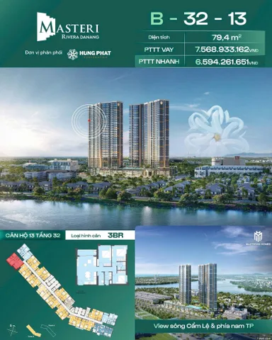 🔥 MASTERI RIVERA ĐÀ NẴNG – CĂN GÓC 3PN VIEW SÔNG CẨM LỆ, GIÁ THANH TOÁN CHỈ TỪ 6,59 TỶ!