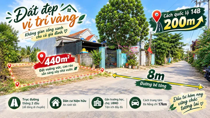 Bán Đất 440m2 giá 1.3 tỷ tại sát đường quôc lộ 14B