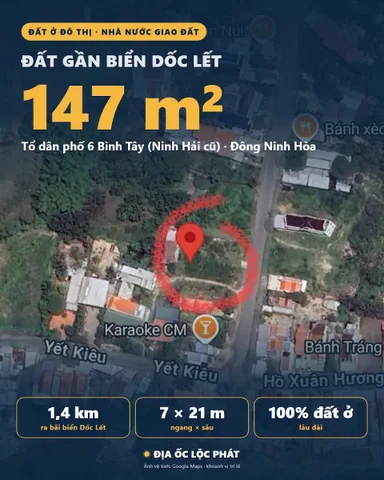Bán đất Dốc Lết - 147m² thổ cư Bình Tây, Nhà nước giao, 2,205 tỷ