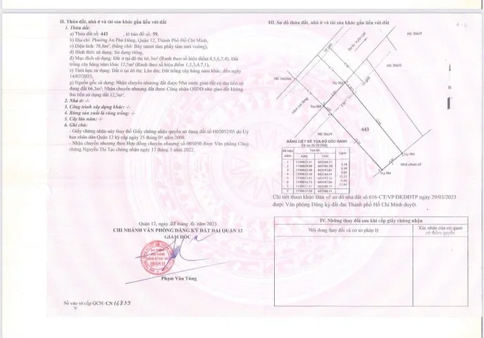 Bán Đất 78.8m2 có sẵn 66.3 m2 thổ cư giá 6.5 tỷ tại Đường Vườn Lài Phường An Phú Đông Quận 12 TP. Hồ Chí Minh