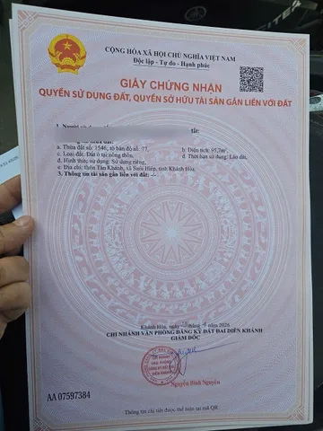 Bán Đất 95.7m2 có sẵn 95.7 m2 thổ cư giá 550 triệu tại Xã Suối Tiên Huyện Diên Khánh Khánh Hòa