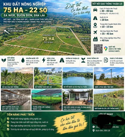 Bán Đất 75ha  giá 63.75 tỷ tại Xã Ea Huar Huyện Buôn Đôn Đắk Lắk