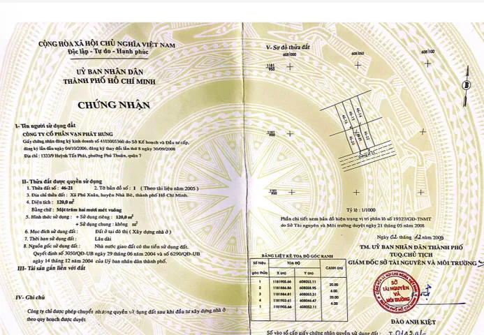 Bán Đất  120 m2 thổ cư giá 6 tỷ tại Đường Huỳnh Tấn Phát Xã Phú Xuân Huyện Nhà Bè TP. Hồ Chí Minh
