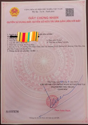 Bán Đất 100m2 có sẵn 100 m2 thổ cư giá 7.2 tỷ tại Phường Vĩnh Hòa Thành phố Nha Trang Khánh Hòa