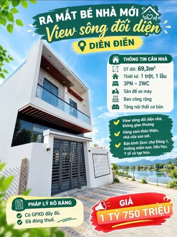 Bán Nhà riêng 69.3m2 có sẵn 69.3 m2 thổ cư giá 1.75 tỷ tại Xã Diên Điền Huyện Diên Khánh Khánh Hòa
