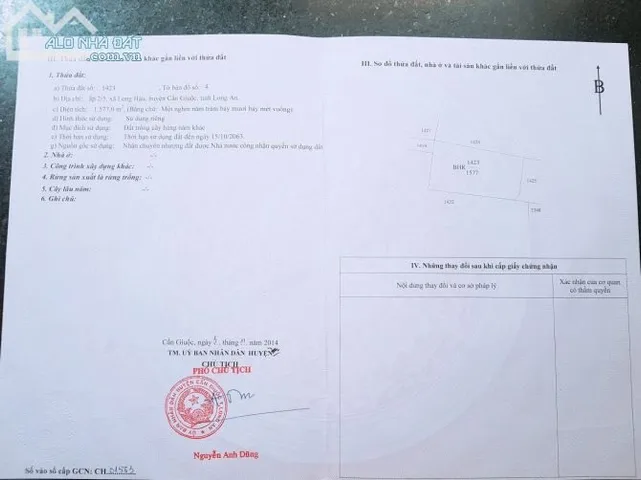 Bán Đất 1577m2 giá 1.58 tỷ tại Xã Long Hậu Huyện Cần Giuộc Long An