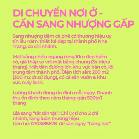 DI CHUYỂN NƠI Ở - CẦN SANG NHƯỢNG GẤP