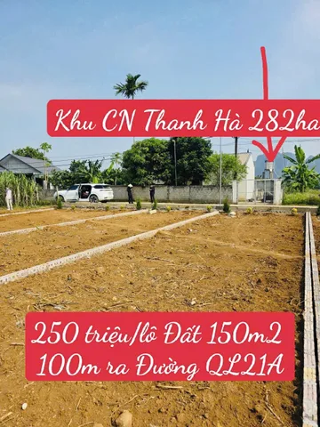 250 triệu/lô 150m² đất full thổ cư ven Khu Công Nghiệp Thanh Hà 282ha, 100m ra Quốc lộ 21A và HCM