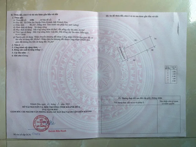 Bán Đất 86.2m2 giá 1.1 tỷ tại Xã Diên An Huyện Diên Khánh Khánh Hòa