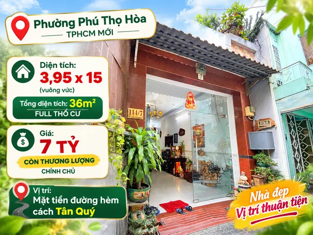 Cần bán bất động sản tại 114/7 Tân Quý, Phường Phú Thọ Hoà, Quận Tân Bình
