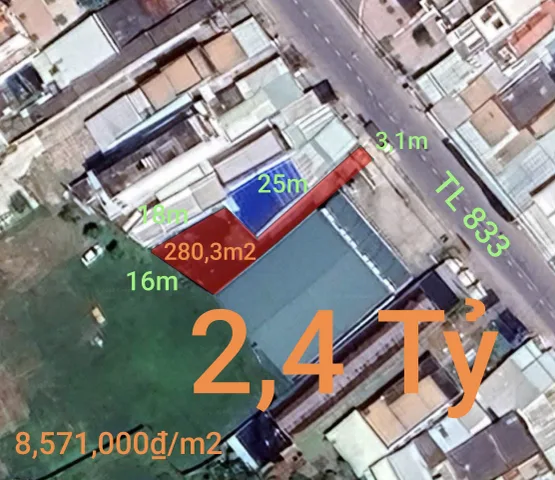 Bán Đất 280.3m2 có sẵn 280.3 m2 thổ cư giá 2.4 tỷ tại Xã Lạc Tấn Huyện Tân Trụ Long An