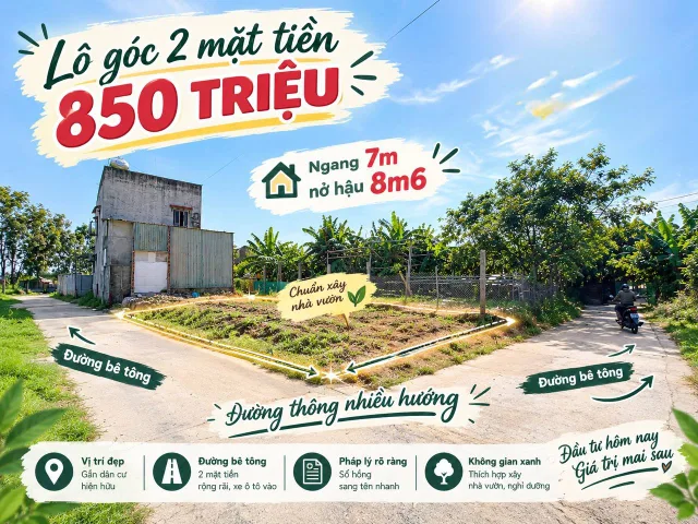 CHỈ 850 TRIỆU – SỞ HỮU LÔ GÓC 130M², NGANG 7M TẠI NAM HÒA KHƯƠNG!