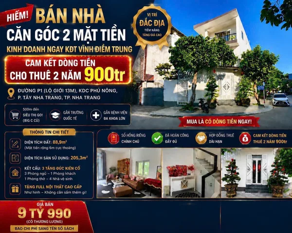 Bán Nhà riêng 88.9m2 có sẵn 88.9 m2 thổ cư giá 9.99 tỷ tại Xã Vĩnh Ngọc Thành phố Nha Trang Khánh Hòa