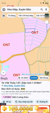 Bán Đất 1081m2 có sẵn 100 m2 thổ cư giá 1 tỷ tại Đường Tỉnh Lộ 329 Xã Hòa Hiệp Huyện Xuyên Mộc Bà Rịa - Vũng Tàu