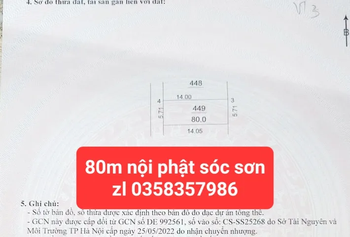 Bán Đất 80m2 có sẵn 80 m2 thổ cư giá 2.4 tỷ tại Xã Mai Đình Huyện Sóc Sơn Hà Nội