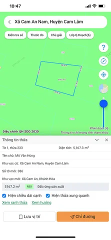 Bán Đất 5167m2 giá 390 triệu tại Xã Cam An Nam Huyện Cam Lâm Khánh Hòa