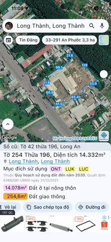 Bán Đất 14332m2 có sẵn 500 m2 thổ cư giá 250 tỷ tại Xã Long An Huyện Long Thành Đồng Nai