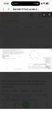 Bán Đất 1111m2 có sẵn 200 m2 thổ cư giá 6.67 tỷ tại Xã Vạn Hưng Huyện Vạn Ninh Khánh Hòa