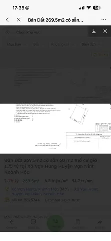 Bán Đất 29.5m2 có sẵn 60 m2 thổ cư giá 1.75 tỷ tại Xã Vạn Hưng Huyện Vạn Ninh Khánh Hòa