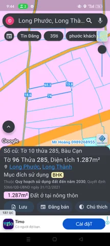 Bán Đất 1287m2 giá 3.2 tỷ tại Xã Bàu Cạn Huyện Long Thành Đồng Nai