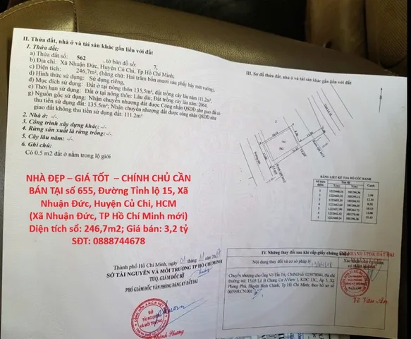 NHÀ ĐẸP – GIÁ TỐT  – CHÍNH CHỦ CẦN BÁN TẠI số 655, Đường Tỉnh lộ 15, Xã Nhuận Đức, Huyện Củ Chi, HCM