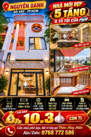 Bán Nhà riêng 50m2 có sẵn 50 m2 thổ cư giá 10.3 tỷ tại Đường Nguyễn Oanh Phường 07 Quận Gò Vấp TP. Hồ Chí Minh