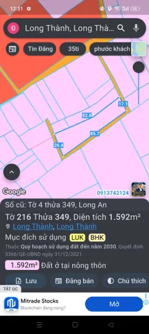Bán Đất 1800m2 giá 6.6 tỷ tại Xã Long An Huyện Long Thành Đồng Nai