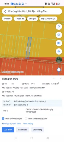 Bán Đất 179.6m2 có sẵn 60 m2 thổ cư giá 1.25 tỷ tại Phường Hắc Dịch Thành phố Phú Mỹ Bà Rịa - Vũng Tàu