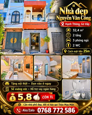 Bán Nhà riêng 32m2 có sẵn 32 m2 thổ cư giá 5.8 tỷ tại Đường Nguyễn Văn Công Phường 03 Quận Gò Vấp TP. Hồ Chí Minh