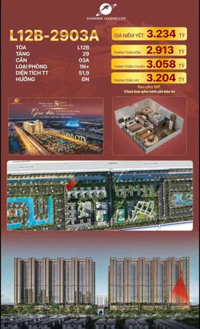 Chính chủ cần bán căn hộ 1PN+ dự án Sunshine Legend City đã đóng 647tr thu về 150tr