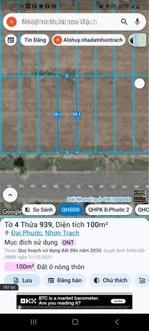 Bán Đất 100m2 có sẵn 100 m2 thổ cư giá 3.2 tỷ tại Xã Phú Đông Huyện Nhơn Trạch Đồng Nai