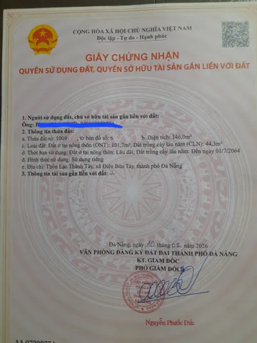 Bán Đất 146m2 có sẵn 101.7 m2 thổ cư giá 920 triệu tại Đường Số 2 Xã Điện Hồng Thị xã Điện Bàn Quảng Nam