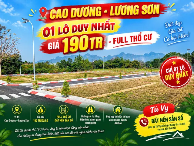 Rẻ nhất Cao Dương 190 triệu/ sổ tại Xã Cao Dương Huyện Lương Sơn Hòa Bình