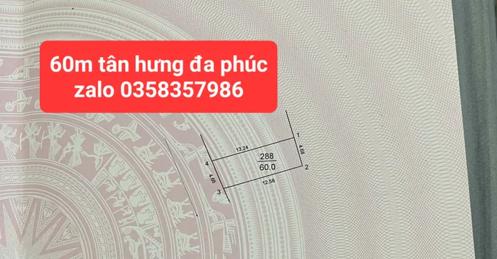 Bán Đất 60m2 có sẵn 60 m2 thổ cư giá 950 triệu tại Xã Tân Hưng Huyện Sóc Sơn Hà Nội