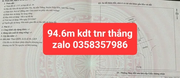Bán Đất 94.6m2 có sẵn 94.6 m2 thổ cư giá 2.55 tỷ tại Xã Đức Thắng Huyện Hiệp Hòa Bắc Giang