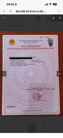 Bán Đất 92.5m2 có sẵn 92.5 m2 thổ cư giá 1.57 tỷ tại Xã Vạn Thắng Huyện Vạn Ninh Khánh Hòa