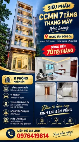⚛️ 16,45 TỶ | HỒ ĐẮC DI ĐỐNG ĐA — 58M² • MT 5,6M • 7 TẦNG THANG MÁY • DÒNG TIỀN 70TR/THÁNG ⚛️