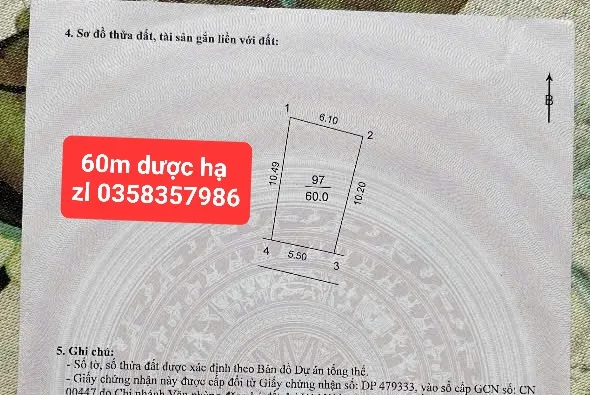 Bán Đất 60m2 có sẵn 60 m2 thổ cư giá 1.86 tỷ tại Xã Tiên Dược Huyện Sóc Sơn Hà Nội