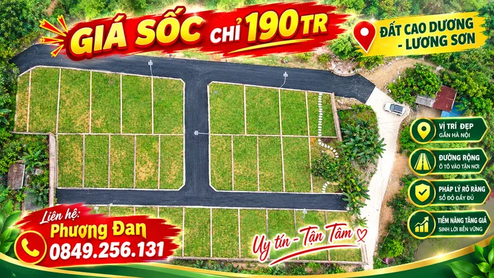 Bán Đất 52.5m2 có sẵn 50 m2 thổ cư giá 190 triệu tại Xã Cao Dương Huyện Lương Sơn Hòa Bình