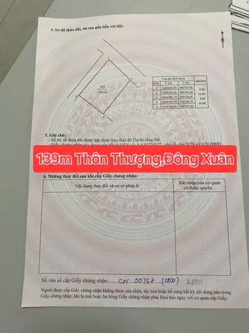 Bán Đất 139m2 có sẵn 139 m2 thổ cư giá 4.5 tỷ tại Xã Đông Xuân Huyện Sóc Sơn Hà Nội