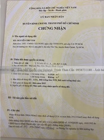 Bán Đất 5286m2 giá 40.6 tỷ tại Đường Võ Trần Chí Thị trấn Tân Túc Huyện Bình Chánh TP. Hồ Chí Minh