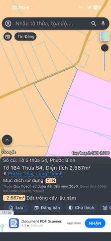 Bán Đất 2567m2 giá 3.08 tỷ tại Xã Phước Bình Huyện Long Thành Đồng Nai