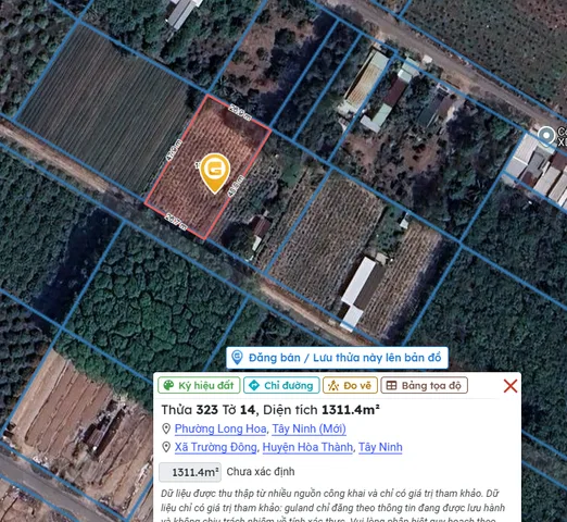 🔥 BÁN ĐẤT DIỆN TÍCH 1.311M² – CÓ 453M² THỔ CƯ – LONG HOA, TÂY NINH 🔥
