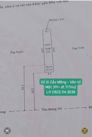 Bán Đất 117m2 có sẵn 100 m2 thổ cư giá 4.1 tỷ tại Đường Quốc lộ 391 Xã Văn Tố Huyện Tứ Kỳ Hải Dương
