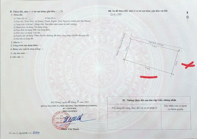 10.2026.Bán Đất 654m2 mặt đường nhựa 7m. giá 7.85 tỷ tại Xã Quảng Thanh Huyện Thuỷ Nguyên Hải Phòng. Liên hệ 0362558882