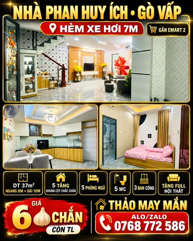 Bán Nhà riêng 37m2 có sẵn 37 m2 thổ cư giá 6 tỷ tại Đường Phan Huy Ích Phường 12 Quận Gò Vấp TP. Hồ Chí Minh