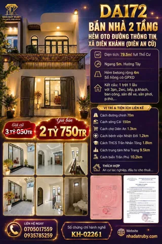 BÁN NHÀ 2 TẦNG HẺM ÔTÔ ĐƯỜNG THÔNG TIN (DIÊN AN)