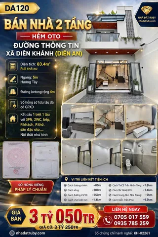 BÁN NHÀ 2 TẦNG HẺM ÔTÔ ĐƯỜNG THÔNG TIN (DIÊN AN)
