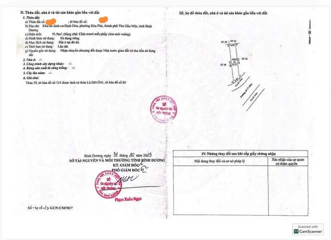 Bán Đất 91m2 có sẵn 91 m2 thổ cư giá 2 tỷ tại Phường Hoà Phú Thành phố Thủ Dầu Một Bình Dương