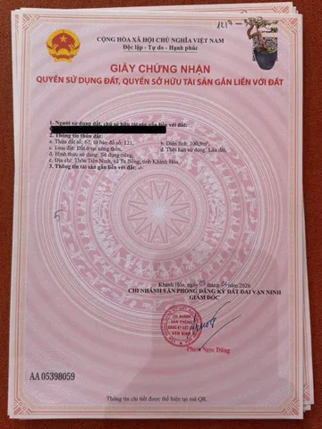 Bán Đất 100.9m2 có sẵn 100.9 m2 thổ cư giá 1.72 tỷ tại - Chọn - Xã Trung Khánh Vĩnh Khánh Hòa